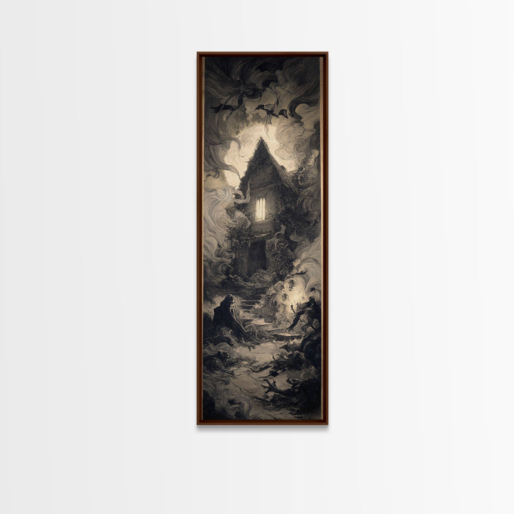 The Haunted Manor, Expressionist Nightmare Art, Tall Narrow Wall Art, Dark Halloween Decor, Canvas Print, Halloween Wall Art