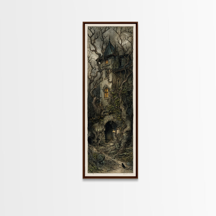 The Haunted Manor, Gothic Storybook Art, Tall Narrow Wall Art, Macabre Wall Art, Canvas Print, Halloween Wall Art, Statement Wall Art
