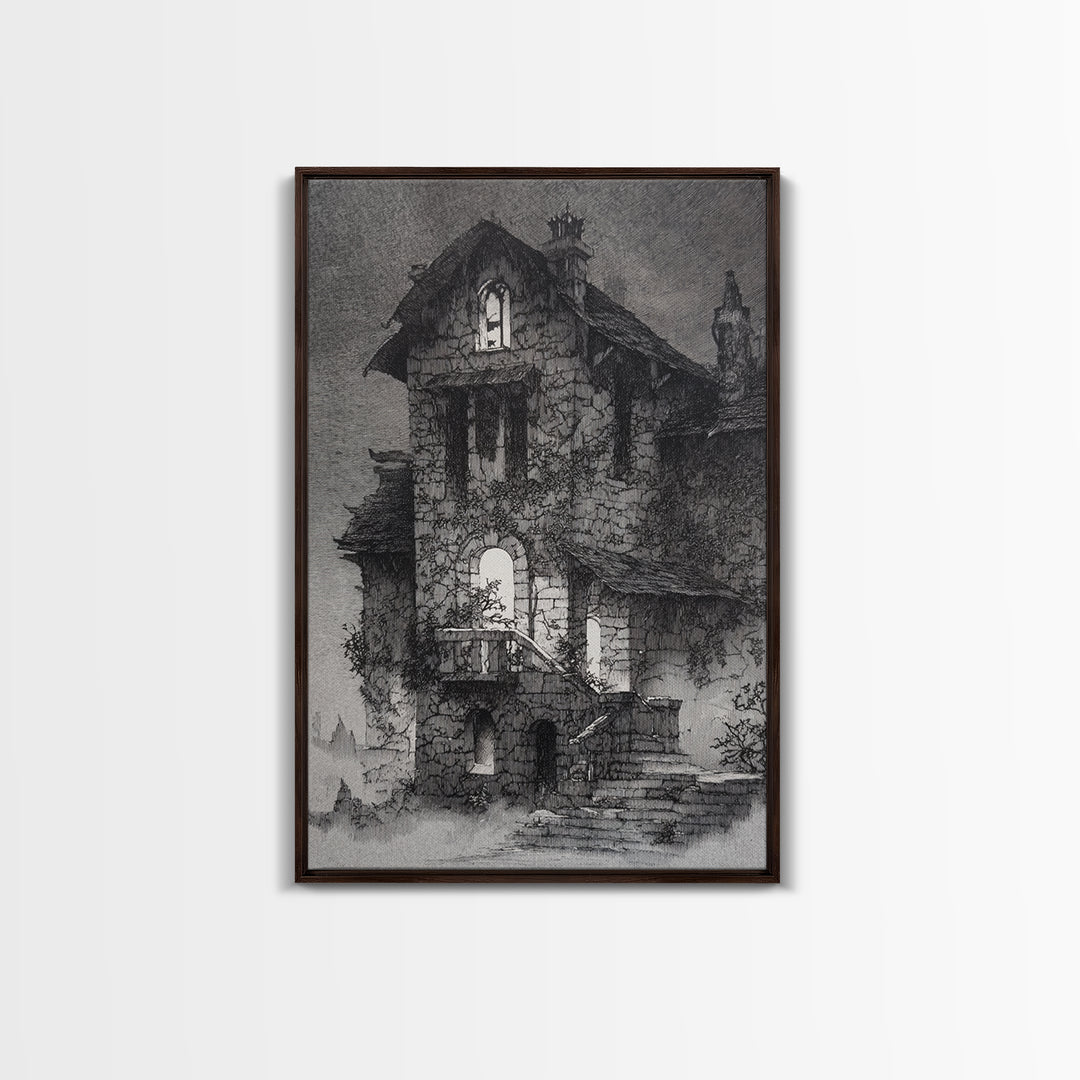 The Haunted Manor, Victorian Macabre Art, Vertical Wall Art, Dark Halloween Decor, Canvas Print, Halloween Wall Art, Macabre Wall Art