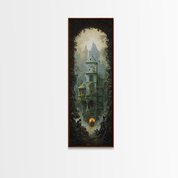 The Haunted Manor, Surreal Apocalyptic Art, Tall Narrow Wall Art, Dark Fantasy Wall Art, Canvas Print, Halloween Wall Art