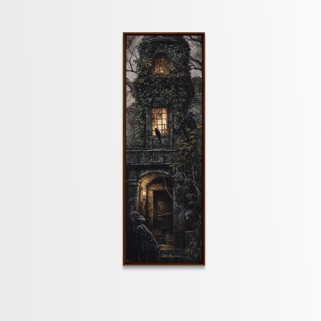The Haunted Manor, Biomechanical Horror Art, Tall Narrow Wall Art, Gothic Horror Wall Art, Framed Canvas Print, Halloween Wall Art
