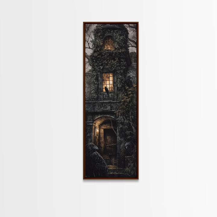 The Haunted Manor, Biomechanical Horror Art, Tall Narrow Wall Art, Gothic Horror Wall Art, Framed Canvas Print, Halloween Wall Art