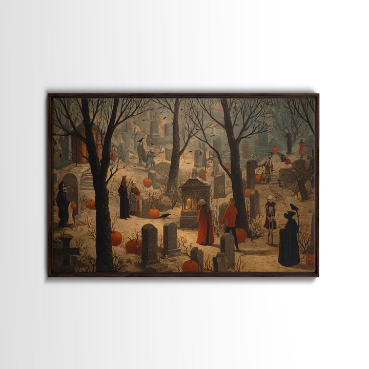 The Moonlit Cemetery, Danse Macabre Art, Landscape Wall Art, Macabre Wall Art, Framed Canvas Print, Halloween Wall Art