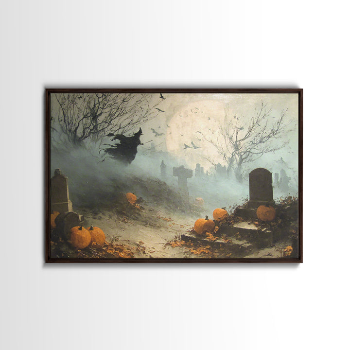 The Moonlit Cemetery, Dark Romantic Horror Art, Landscape Wall Art, Dark Halloween Decor, Canvas Print, Halloween Wall Art
