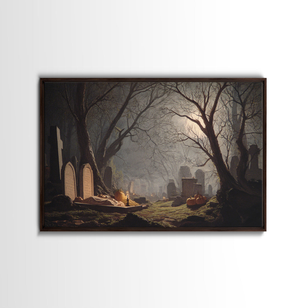 The Moonlit Cemetery, Gothic Nightmare Art, Landscape Wall Art, Macabre Wall Art, Canvas Print, Halloween Wall Art, Halloween Decor