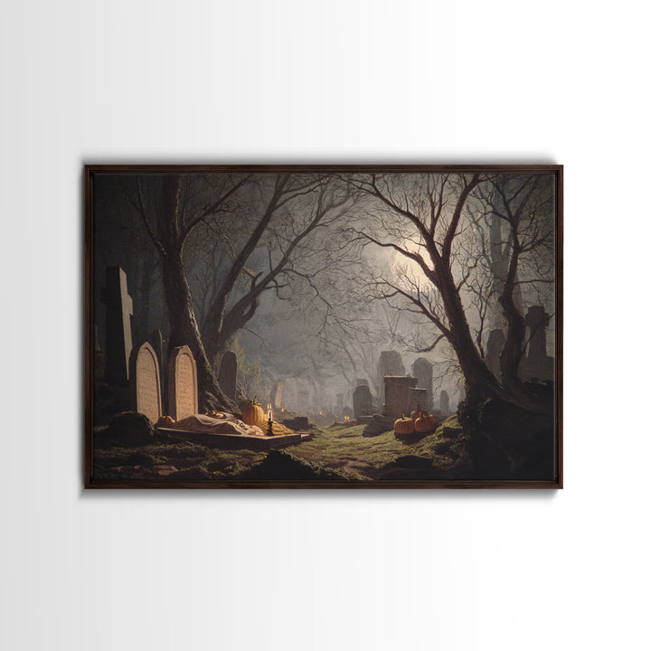 The Moonlit Cemetery, Gothic Nightmare Art, Landscape Wall Art, Macabre Wall Art, Canvas Print, Halloween Wall Art, Halloween Decor