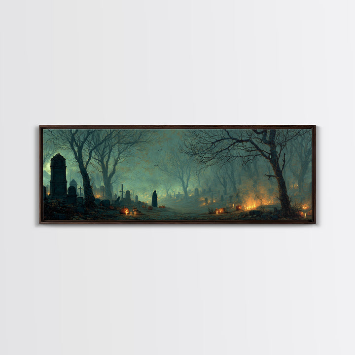 The Moonlit Cemetery, Visionary Gothic Art, Extra Wide Wall Art, Dark Fantasy Wall Art, Framed Canvas Print, Halloween Wall Art