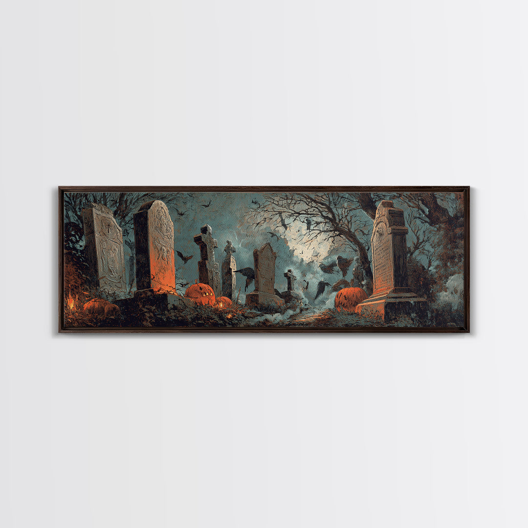 The Moonlit Cemetery, Decadent Gothic Art, Extra Wide Wall Art, Macabre Wall Art, Framed Canvas Print, Halloween Wall Art