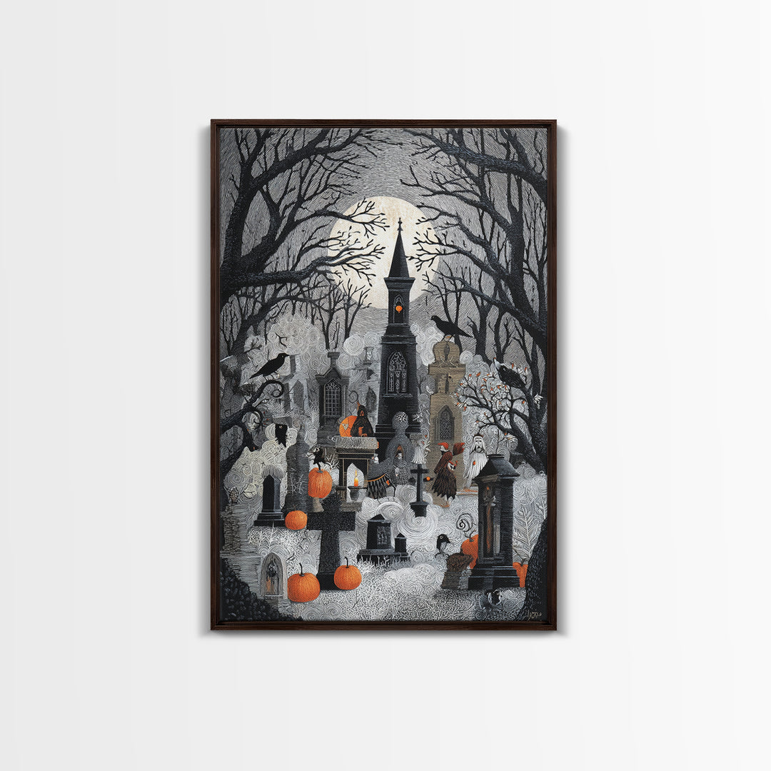 The Moonlit Cemetery, Victorian Macabre Art, Vertical Wall Art, Dark Fantasy Wall Art, Canvas Print, Halloween Wall Art