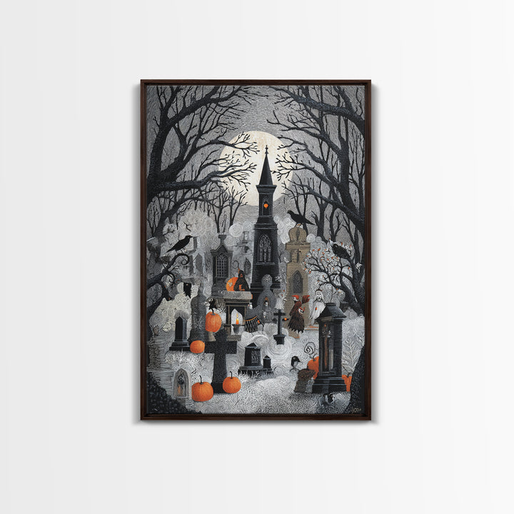 The Moonlit Cemetery, Victorian Macabre Art, Vertical Wall Art, Dark Fantasy Wall Art, Canvas Print, Halloween Wall Art