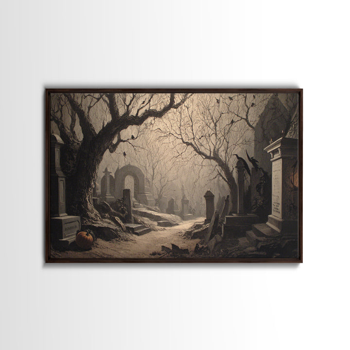 The Moonlit Cemetery, Biomechanical Horror Art, Landscape Wall Art, Gothic Horror Wall Art, Canvas Print, Halloween Wall Art