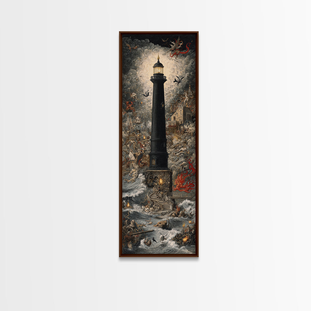 The Cursed Lighthouse, Medieval Grotesque Art, Tall Narrow Wall Art, Gothic Horror Wall Art, Canvas Print, Halloween Wall Art
