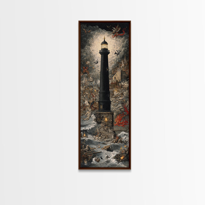 The Cursed Lighthouse, Medieval Grotesque Art, Tall Narrow Wall Art, Gothic Horror Wall Art, Canvas Print, Halloween Wall Art