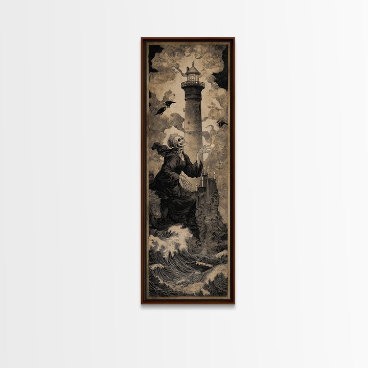 The Cursed Lighthouse, Danse Macabre Art, Tall Narrow Wall Art, Macabre Wall Art, Framed Canvas Print, Halloween Decor