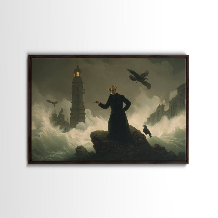The Cursed Lighthouse, Romantic Gothic Landscape, Landscape Wall Art, Dark Halloween Decor, Canvas Print, Halloween Wall Art