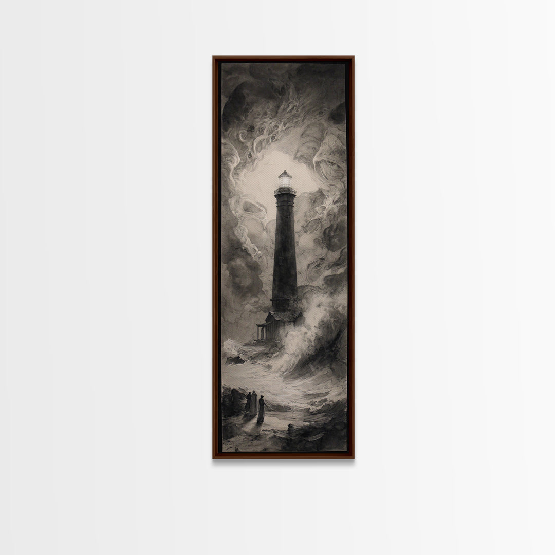 The Cursed Lighthouse, Symbolist Dream Art, Tall Narrow Wall Art, Macabre Wall Art, Framed Canvas Print, Halloween Wall Art