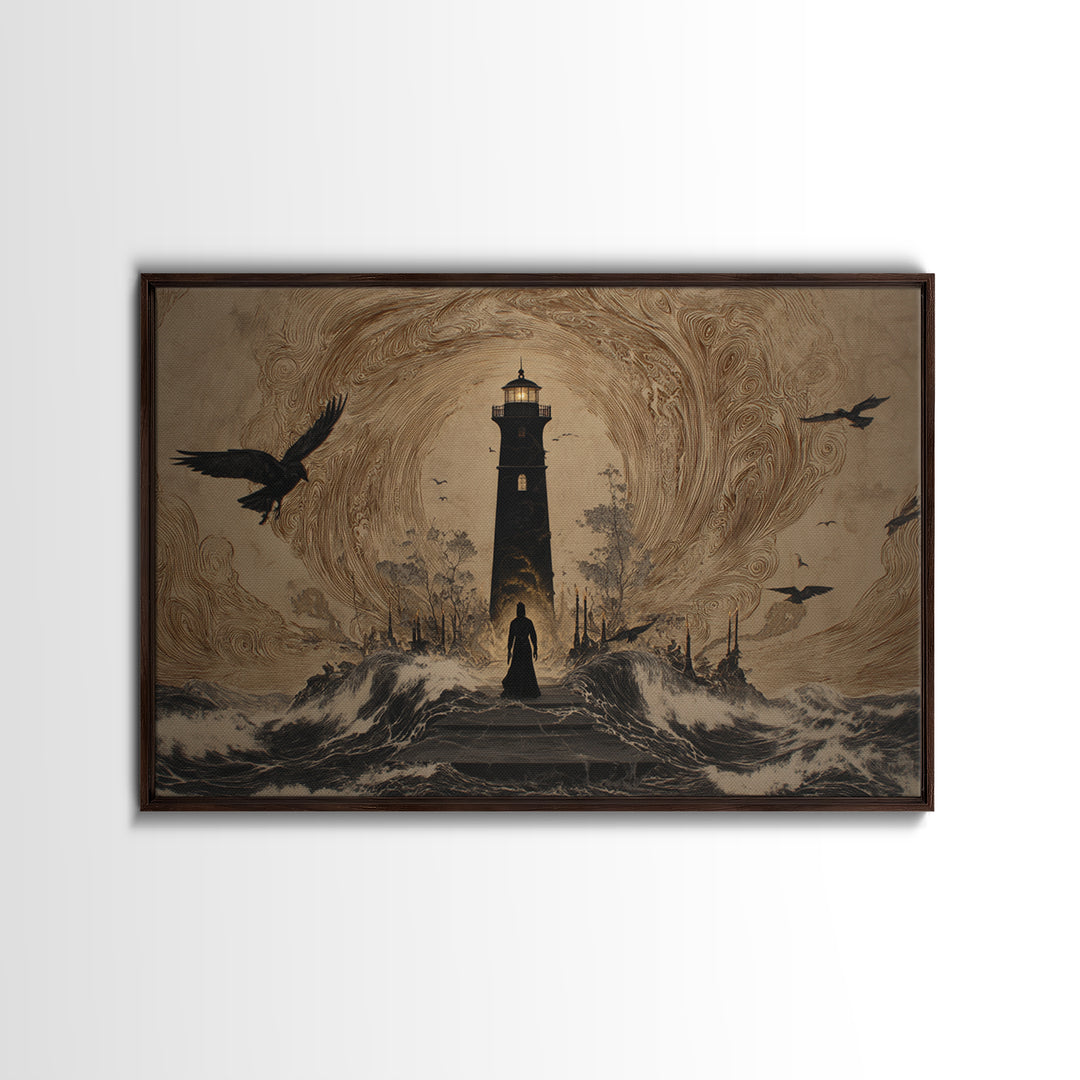 The Cursed Lighthouse, Symbolist Gothic Landscape, Landscape Wall Art, Dark Fantasy Wall Art, Canvas Print, Halloween Wall Art