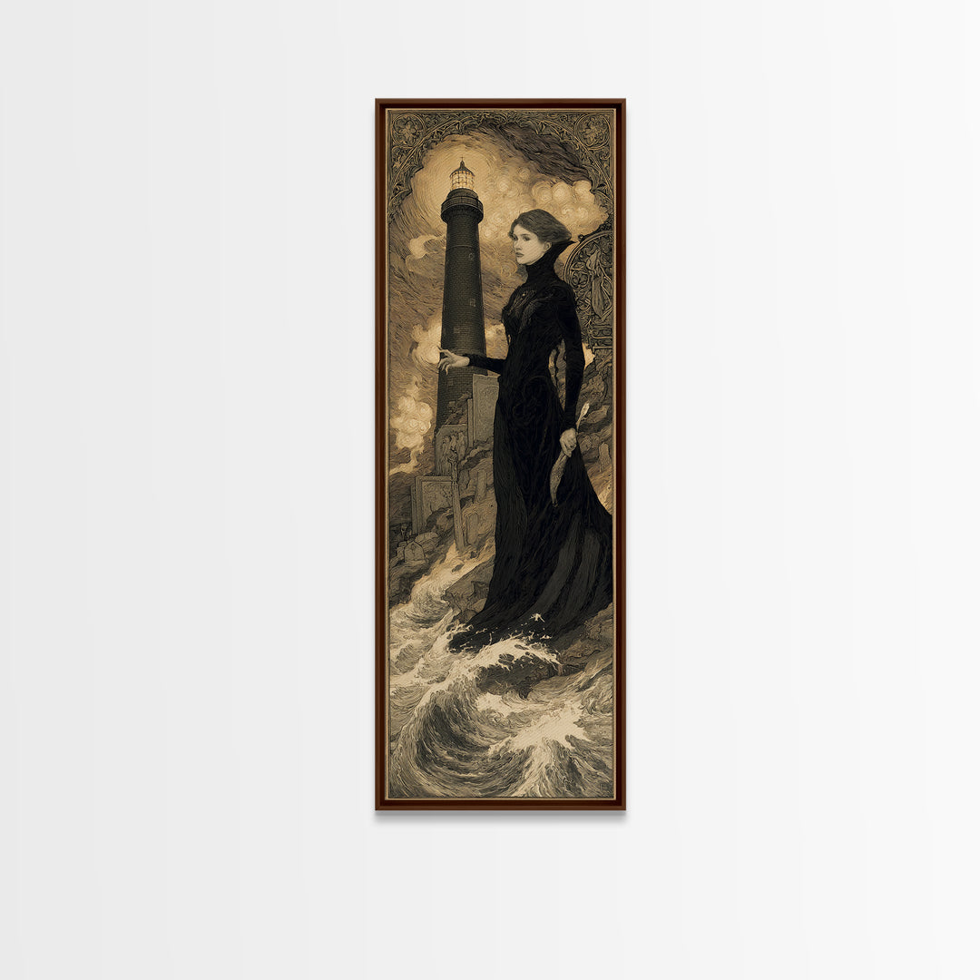 The Cursed Lighthouse, Symbolist Death Art, Tall Narrow Wall Art, Gothic Horror Wall Art, Framed Canvas Print, Halloween Wall Art