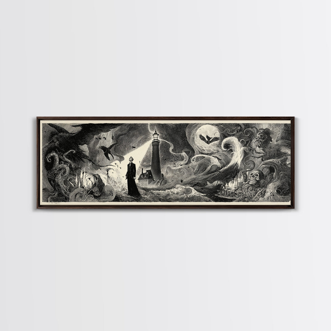 The Cursed Lighthouse, Expressionist Nightmare Art, Extra Wide Wall Art, Dark Fantasy Wall Art, Canvas Print, Halloween Wall Art