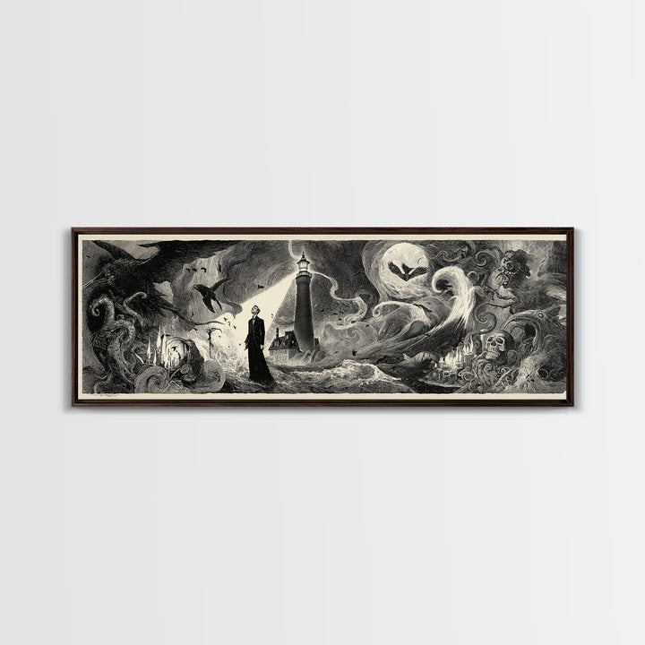 The Cursed Lighthouse, Expressionist Nightmare Art, Extra Wide Wall Art, Dark Fantasy Wall Art, Canvas Print, Halloween Wall Art
