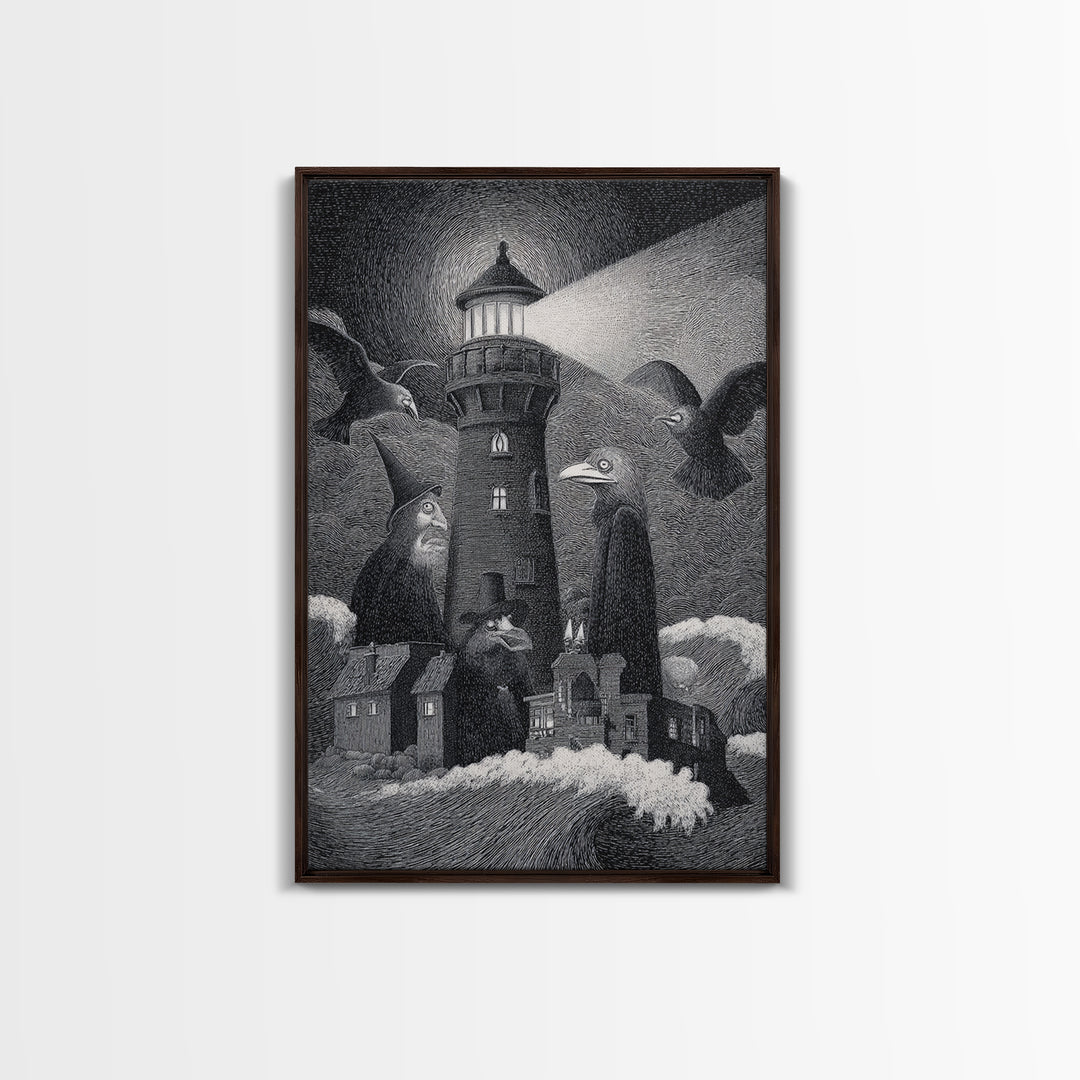 The Cursed Lighthouse, Victorian Macabre Art, Vertical Wall Art, Gothic Horror Wall Art, Framed Canvas Print, Halloween Wall Art