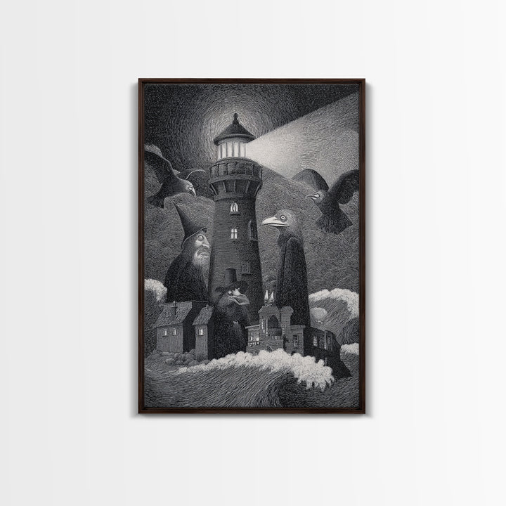 The Cursed Lighthouse, Victorian Macabre Art, Vertical Wall Art, Gothic Horror Wall Art, Framed Canvas Print, Halloween Wall Art