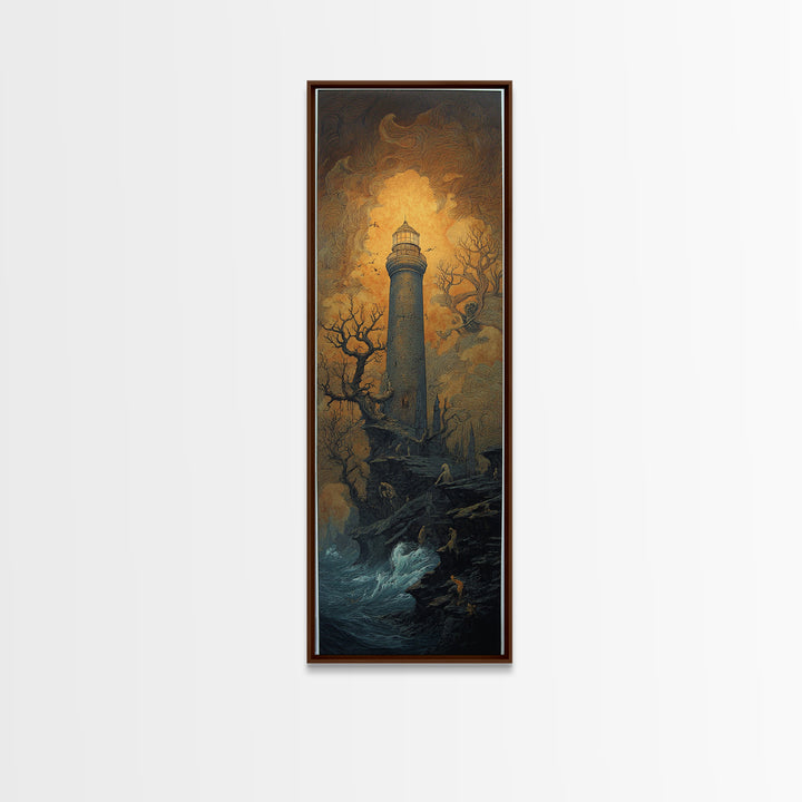 The Cursed Lighthouse, Surreal Apocalyptic Art, Tall Narrow Wall Art, Gothic Horror Wall Art, Framed Canvas Print