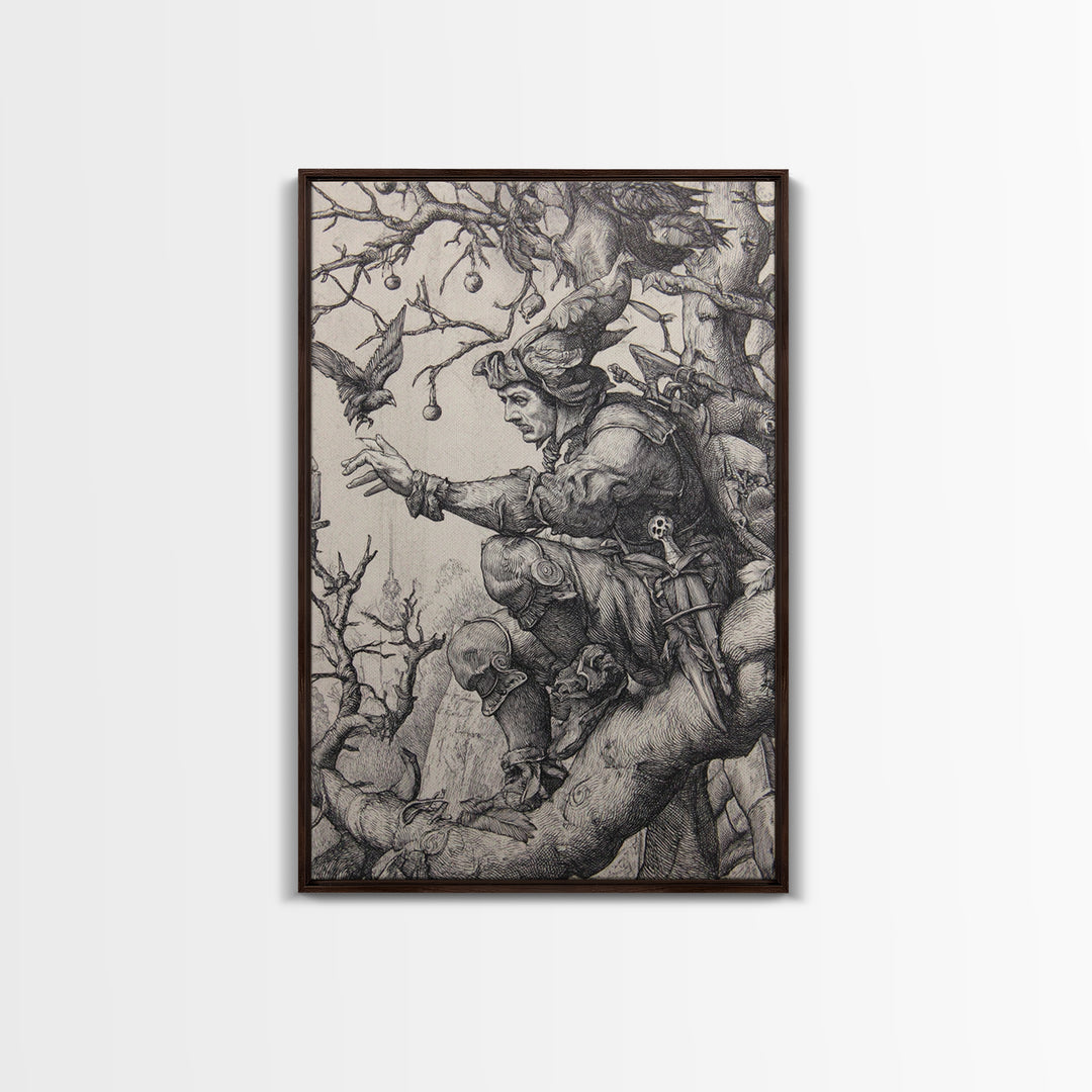 The Witch'S Forest, Renaissance Engraving Art, Vertical Wall Art, Macabre Wall Art, Framed Canvas Print, Halloween Wall Art