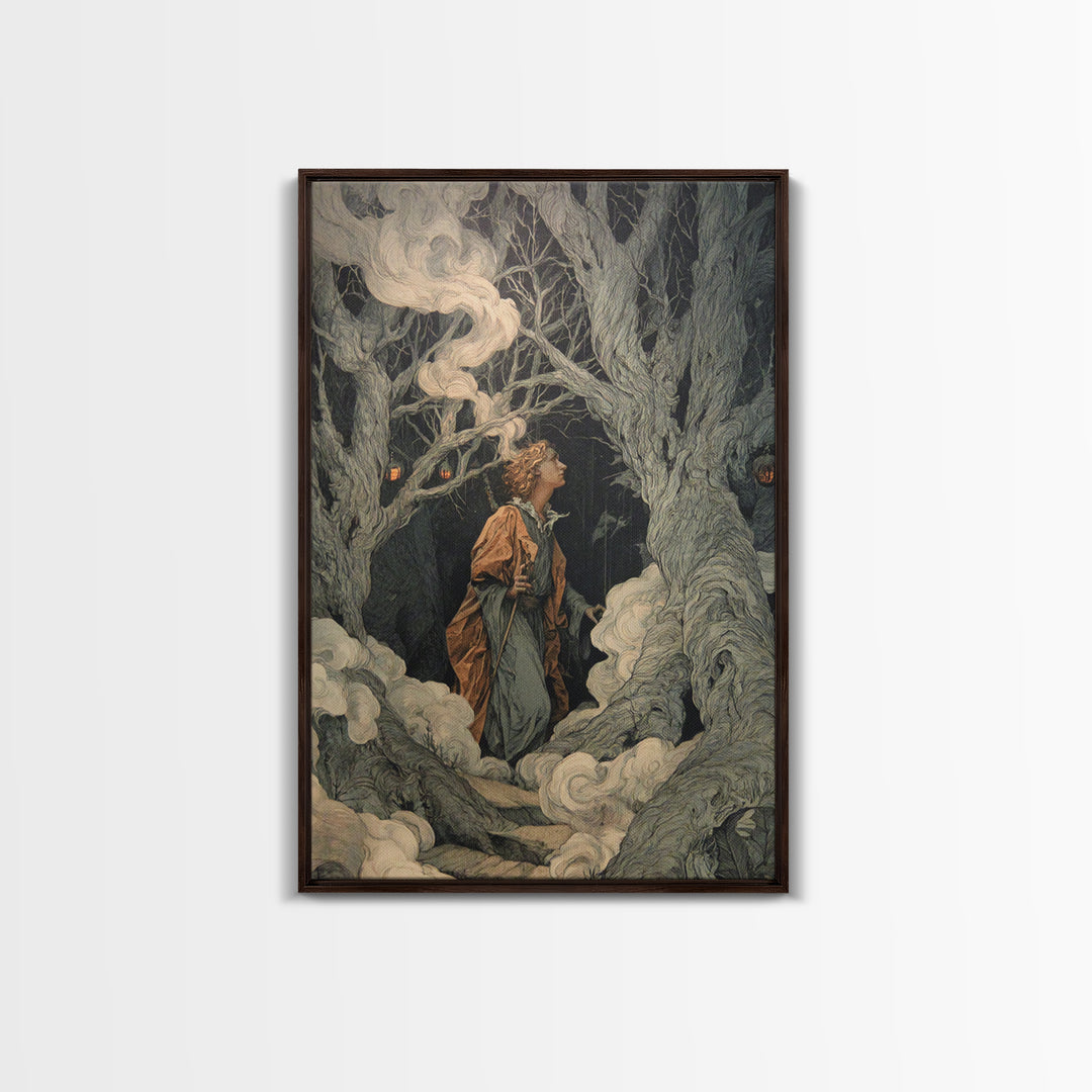 The Witch'S Forest, Visionary Gothic Art, Vertical Wall Art, Dark Halloween Decor, Framed Canvas Print, Halloween Wall Art