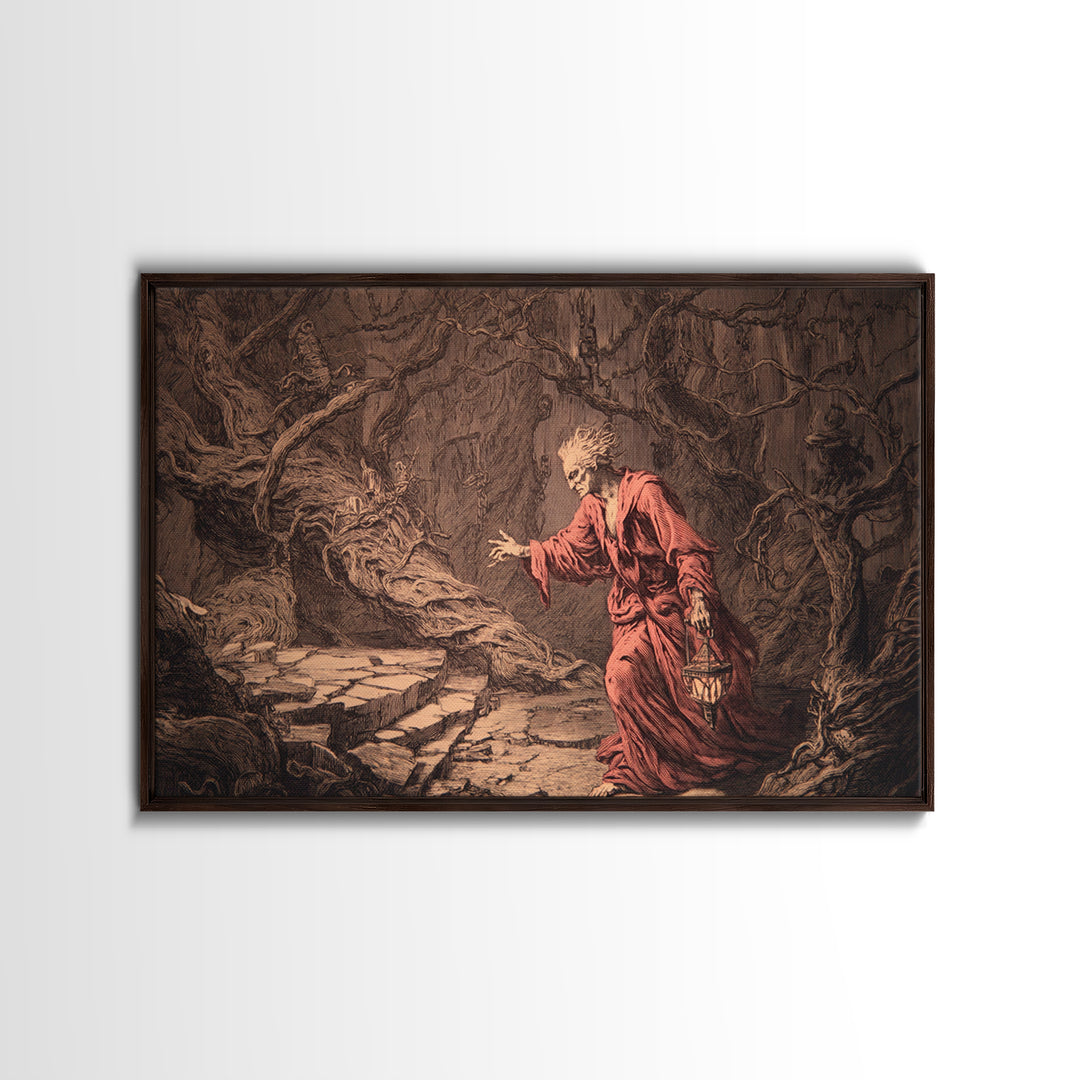 The Witch'S Forest, Architectural Etching Art, Landscape Wall Art, Dark Fantasy Wall Art, Framed Canvas Print