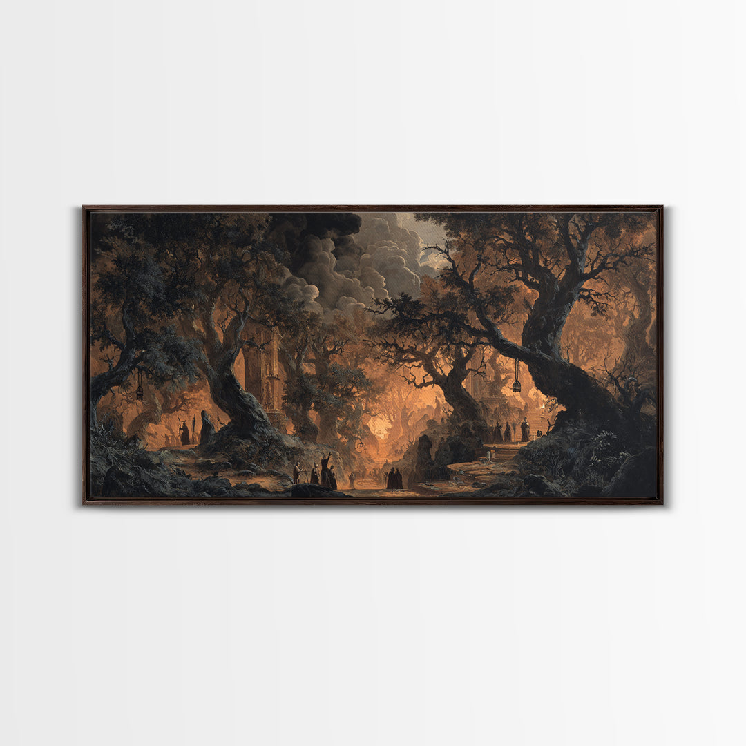 The Witch'S Forest, Apocalyptic Romantic Art, Wide Panoramic Art, Gothic Horror Wall Art, Canvas Print, Halloween Wall Art