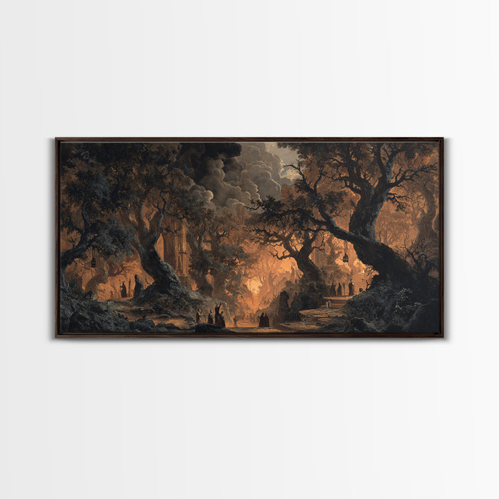 The Witch'S Forest, Apocalyptic Romantic Art, Wide Panoramic Art, Gothic Horror Wall Art, Canvas Print, Halloween Wall Art
