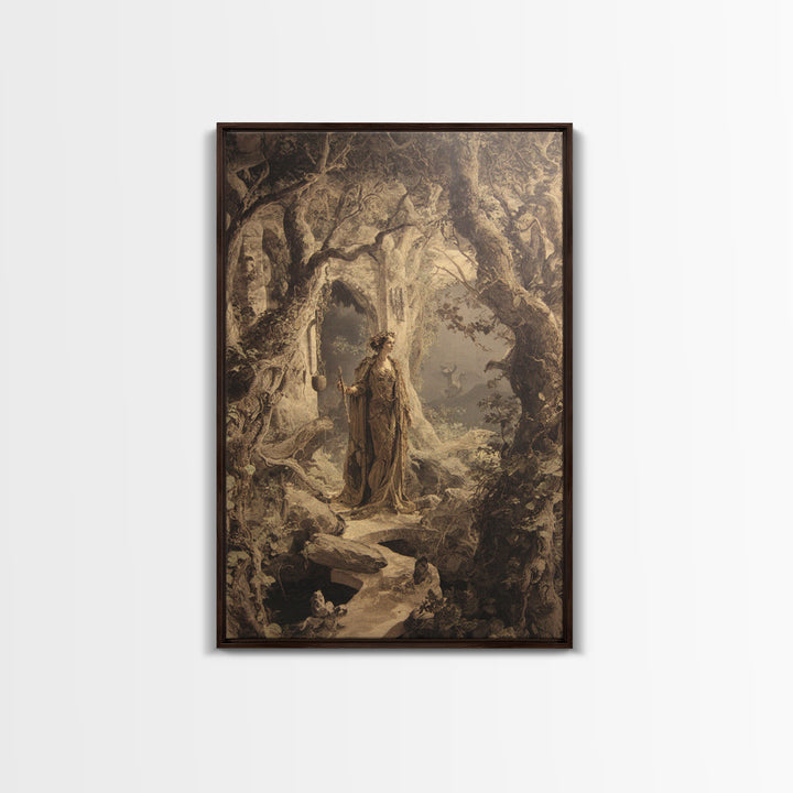 The Witch'S Forest, Ornate Symbolist Art, Vertical Wall Art, Dark Fantasy Wall Art, Framed Canvas Print, Halloween Wall Art