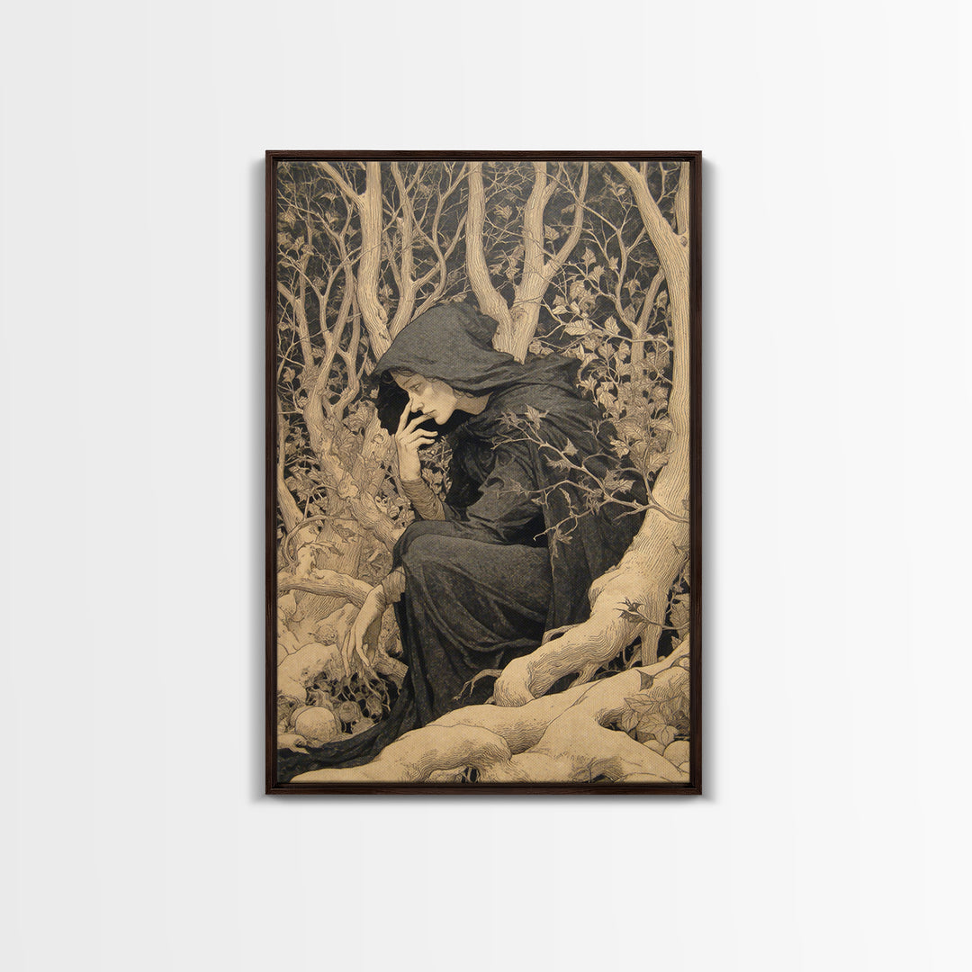 The Witch'S Forest, Symbolist Death Art, Vertical Wall Art, Gothic Horror Wall Art, Canvas Print, Halloween Wall Art