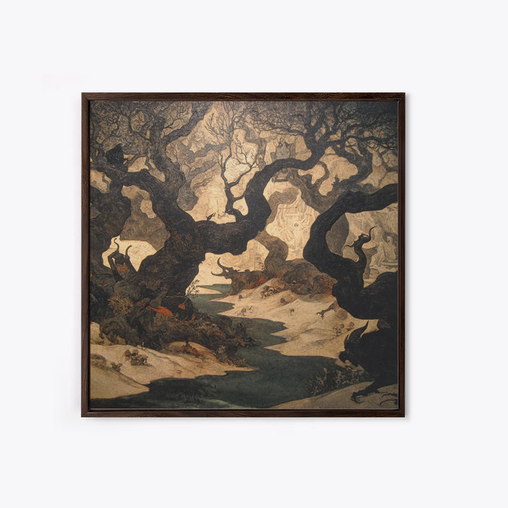 The Witch'S Forest, Dark Symbolist Art, Square Wall Art, Gothic Horror Wall Art, Framed Canvas Print, Halloween Wall Art