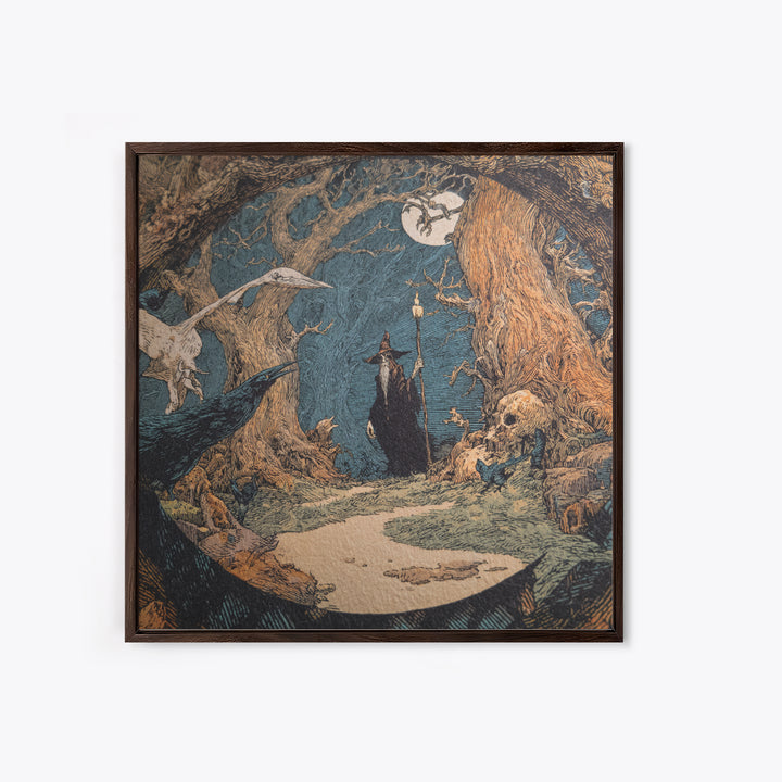 The Witch'S Forest, Symbolist Etching Art, Square Wall Art, Dark Fantasy Wall Art, Canvas Print, Halloween Wall Art, Spooky Wall Decor