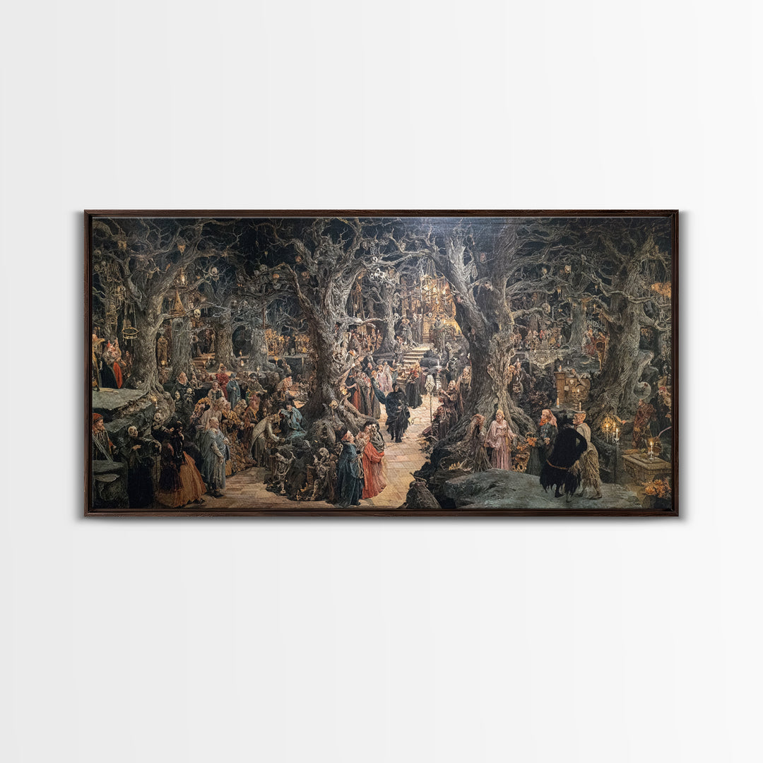 The Witch'S Forest, Grotesque Carnival Art, Wide Panoramic Art, Dark Fantasy Wall Art, Framed Canvas Print, Halloween Wall Art