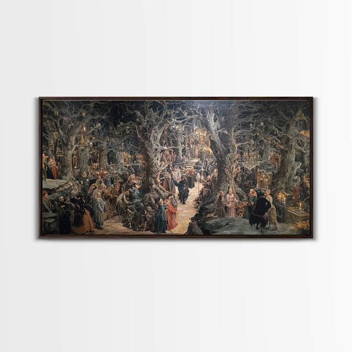 The Witch'S Forest, Grotesque Carnival Art, Wide Panoramic Art, Dark Fantasy Wall Art, Framed Canvas Print, Halloween Wall Art
