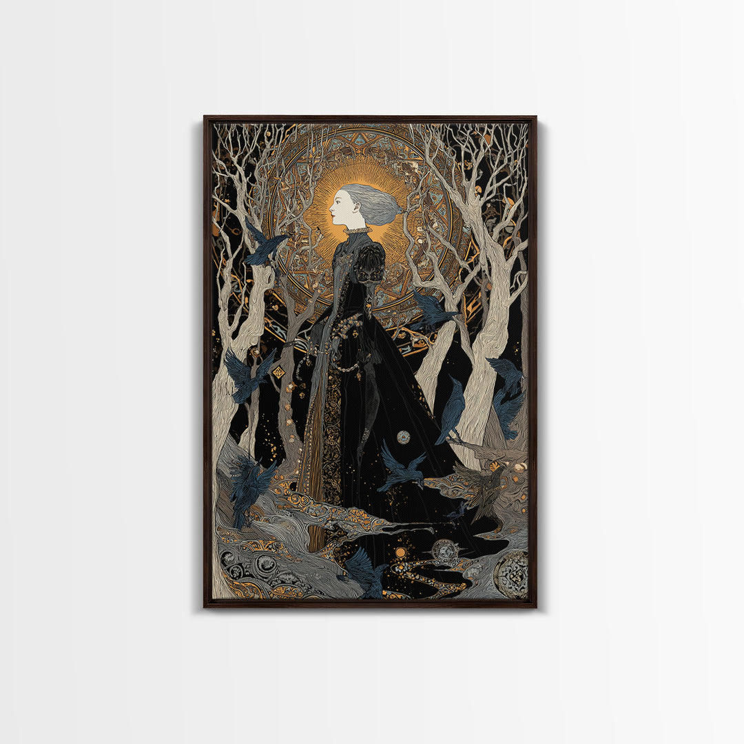 The Witch'S Forest, Stained Glass Gothic Art, Vertical Wall Art, Dark Halloween Decor, Framed Canvas Print, Halloween Wall Art