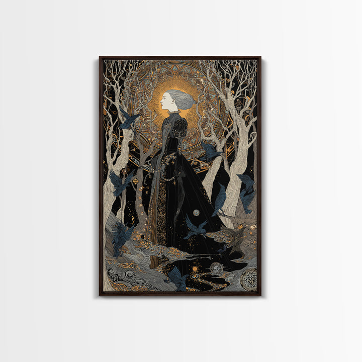 The Witch'S Forest, Stained Glass Gothic Art, Vertical Wall Art, Dark Halloween Decor, Framed Canvas Print, Halloween Wall Art