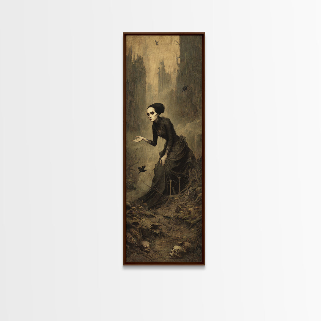 The Witch'S Forest, Surreal Apocalyptic Art, Tall Narrow Wall Art, Gothic Horror Wall Art, Framed Canvas Print, Halloween Wall Art