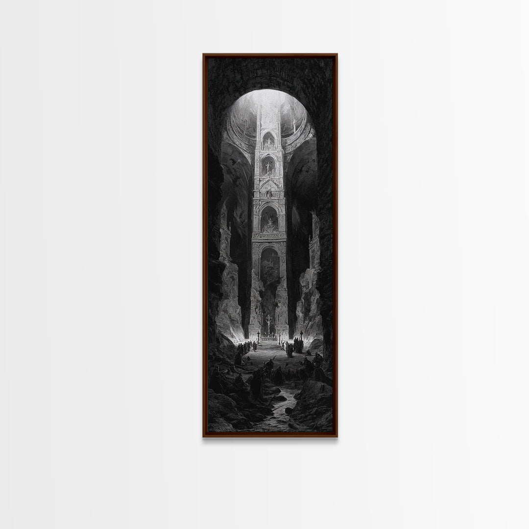 The Forgotten Crypt, Gothic Engraving Art, Tall Narrow Wall Art, Gothic Horror Wall Art, Framed Canvas Print, Halloween Wall Art