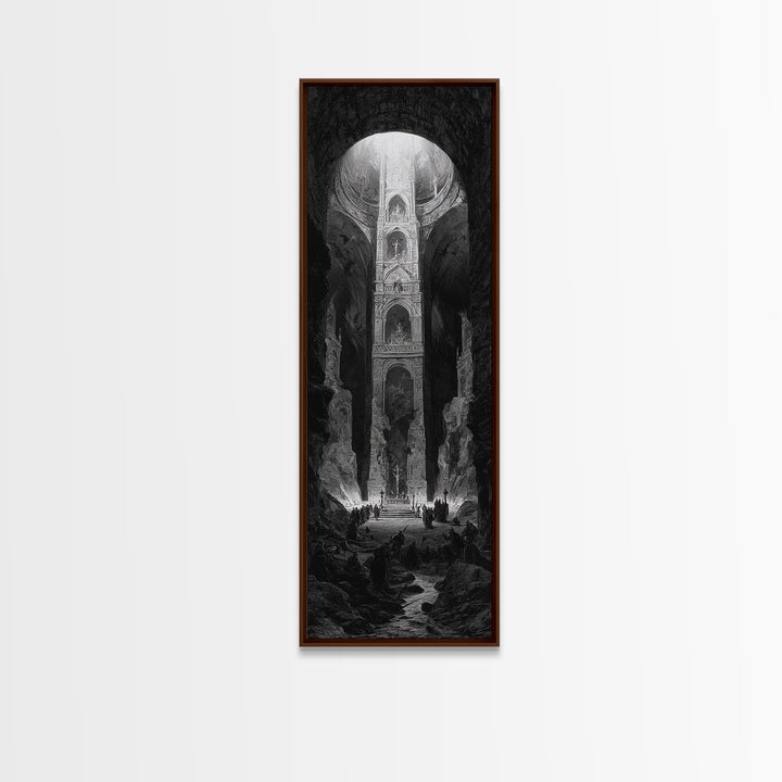 The Forgotten Crypt, Gothic Engraving Art, Tall Narrow Wall Art, Gothic Horror Wall Art, Framed Canvas Print, Halloween Wall Art