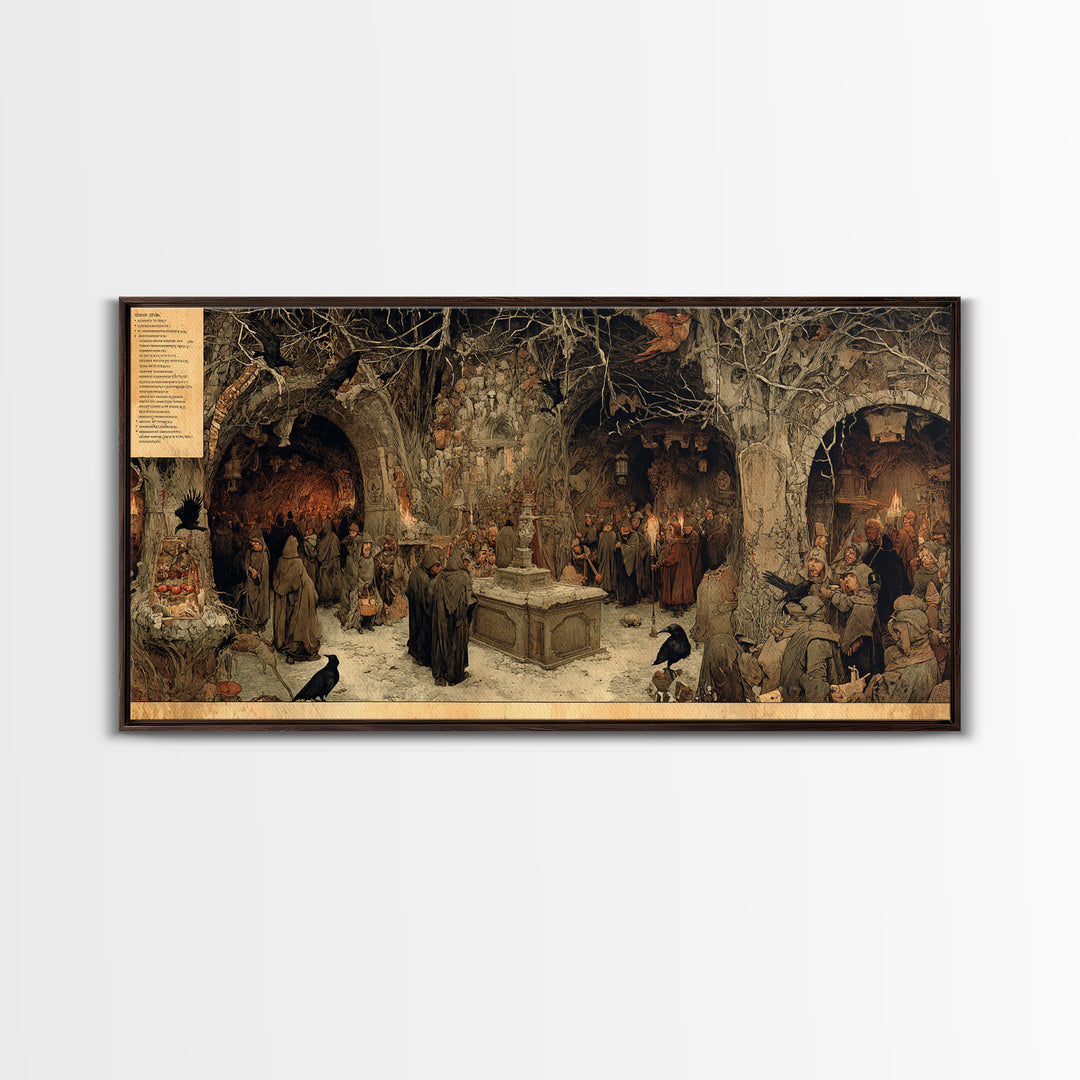 The Forgotten Crypt, Northern Renaissance Horror, Wide Panoramic Art, Gothic Horror Wall Art, Canvas Print, Halloween Wall Art