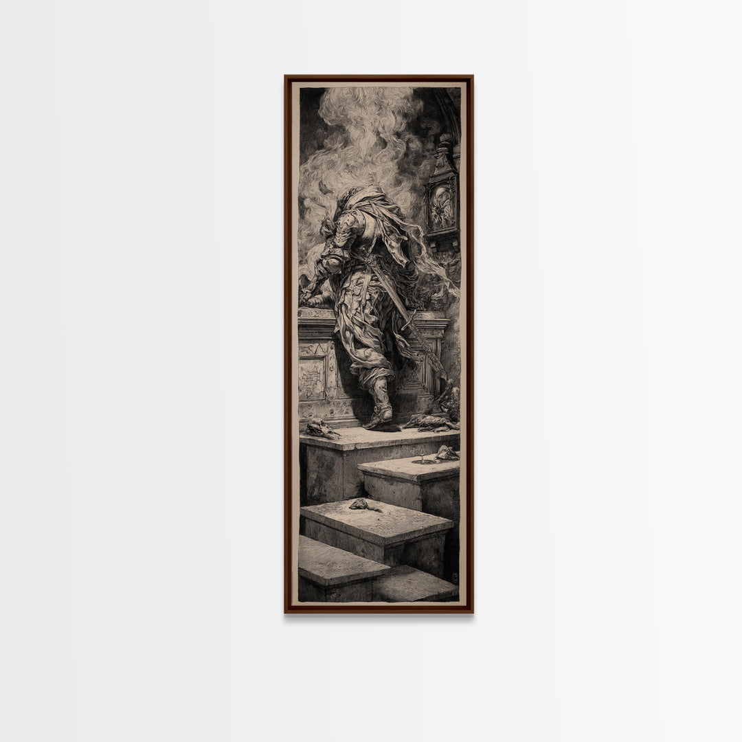 The Forgotten Crypt, Renaissance Engraving Art, Tall Narrow Wall Art, Dark Halloween Decor, Canvas Print, Halloween Wall Art