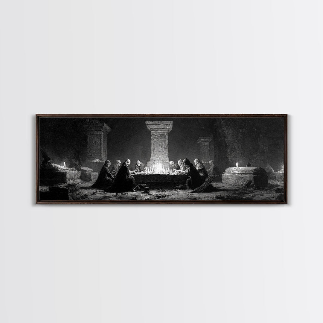 The Forgotten Crypt, Dark Romantic Horror Art, Extra Wide Wall Art, Dark Fantasy Wall Art, Canvas Print, Halloween Wall Art
