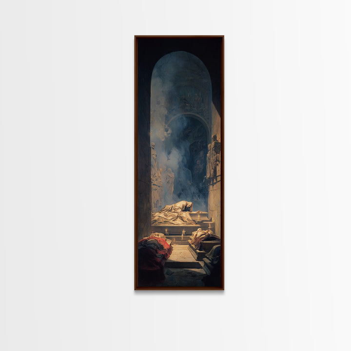 The Forgotten Crypt, Gothic Nightmare Art, Tall Narrow Wall Art, Dark Halloween Decor, Framed Canvas Print, Halloween Wall Art
