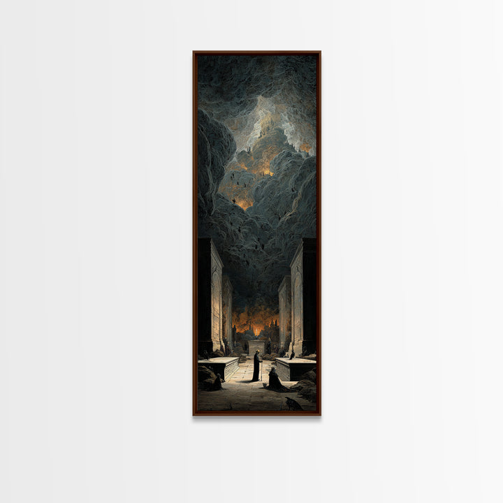 The Forgotten Crypt, Apocalyptic Romantic Art, Tall Narrow Wall Art, Macabre Wall Art, Framed Canvas Print, Halloween Wall Art