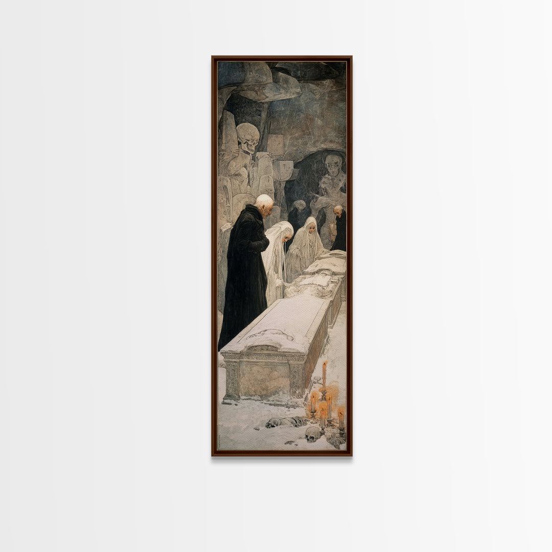 The Forgotten Crypt, Symbolist Death Art, Tall Narrow Wall Art, Gothic Horror Wall Art, Framed Canvas Print, Halloween Wall Art