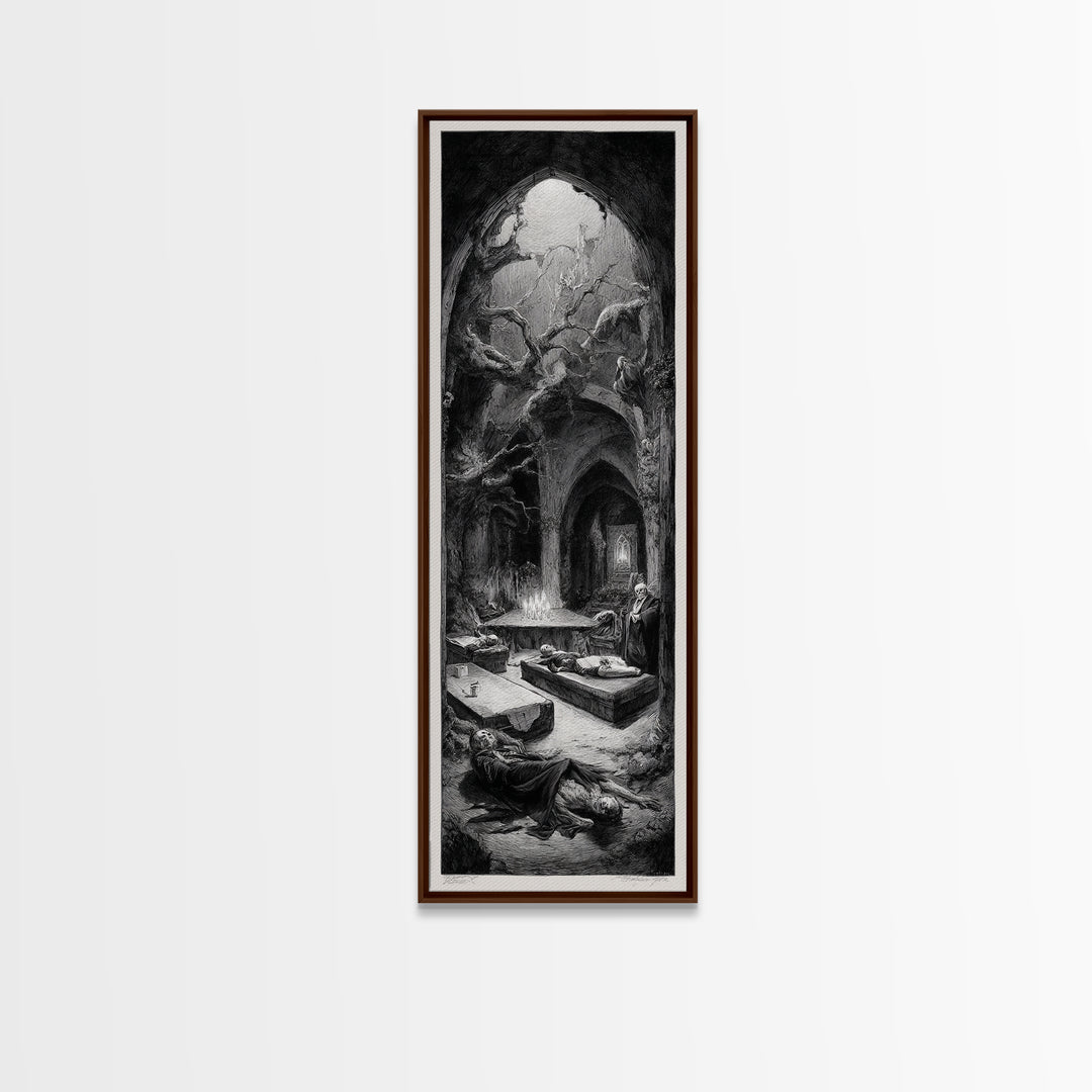 The Forgotten Crypt, Expressionist Nightmare Art, Tall Narrow Wall Art, Dark Halloween Decor, Framed Canvas Print, Halloween Wall Art